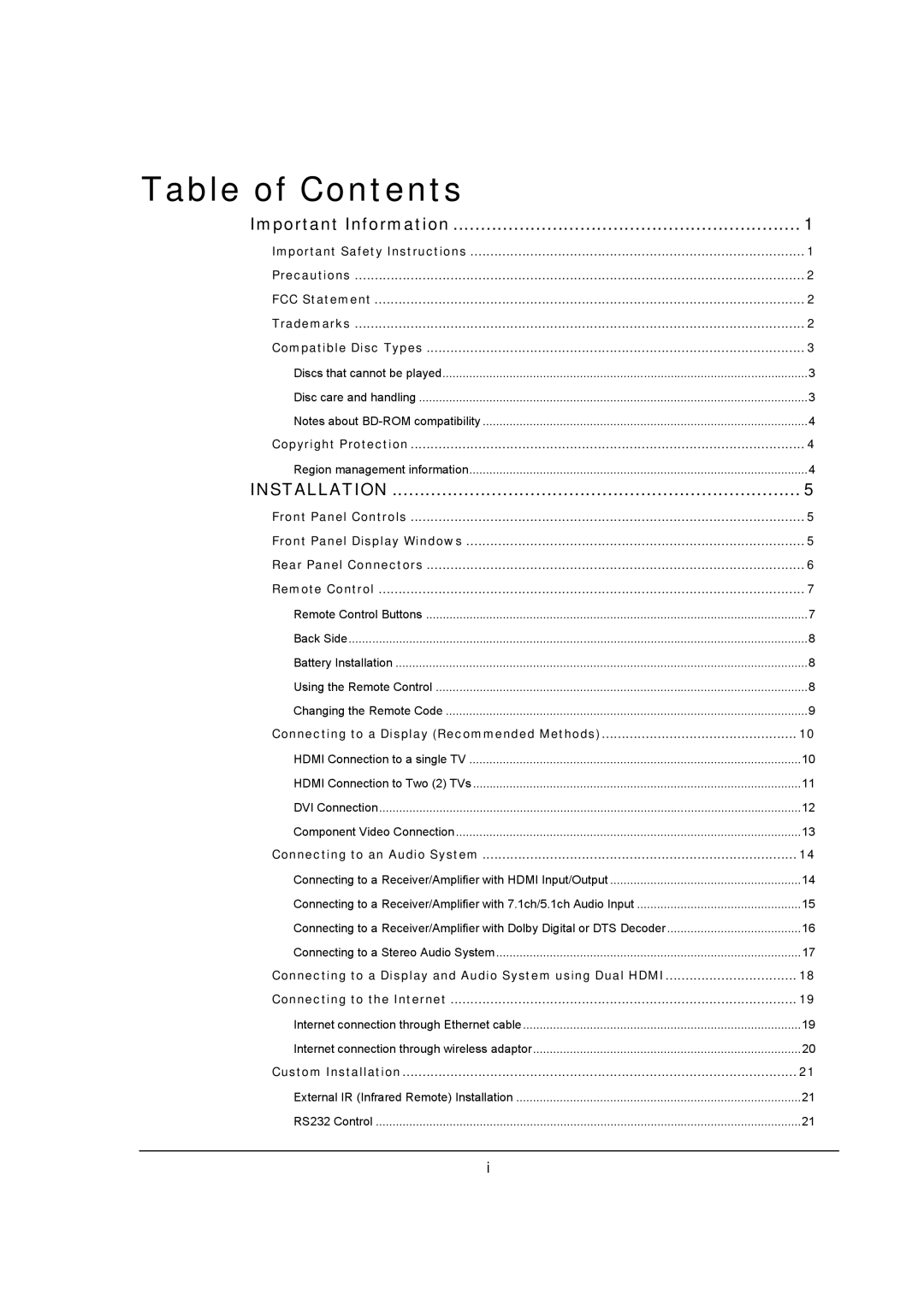 OPPO Digital BDP-93 user manual Table of Contents 