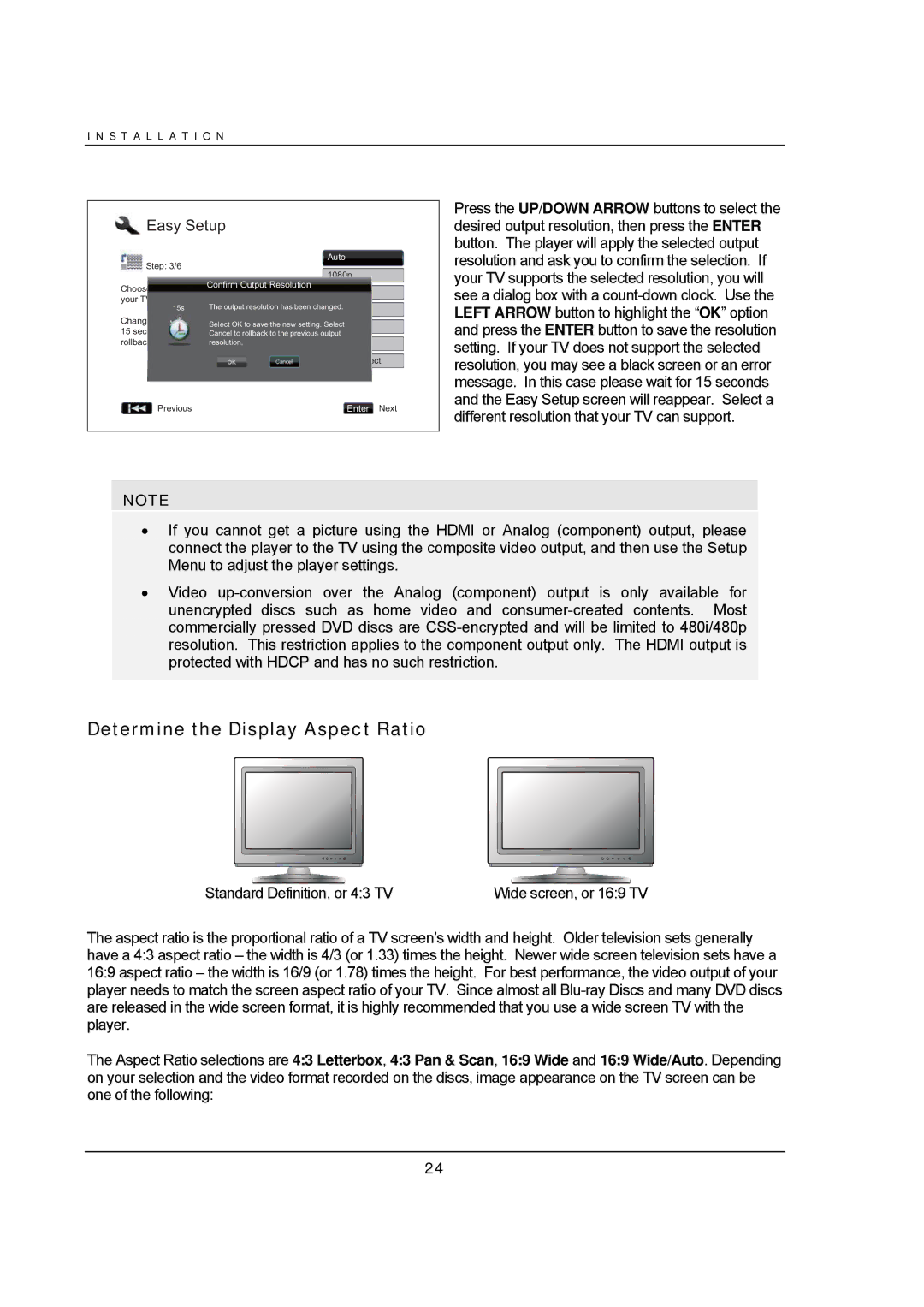 OPPO Digital BDP-93 user manual Determine the Display Aspect Ratio, Confirm Output Resolution 