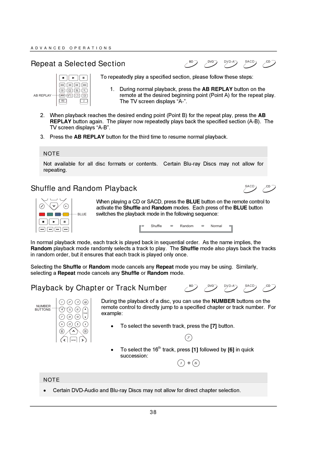 OPPO Digital BDP-93 user manual Repeat a Selected Section, Playback by Chapter or Track Number 