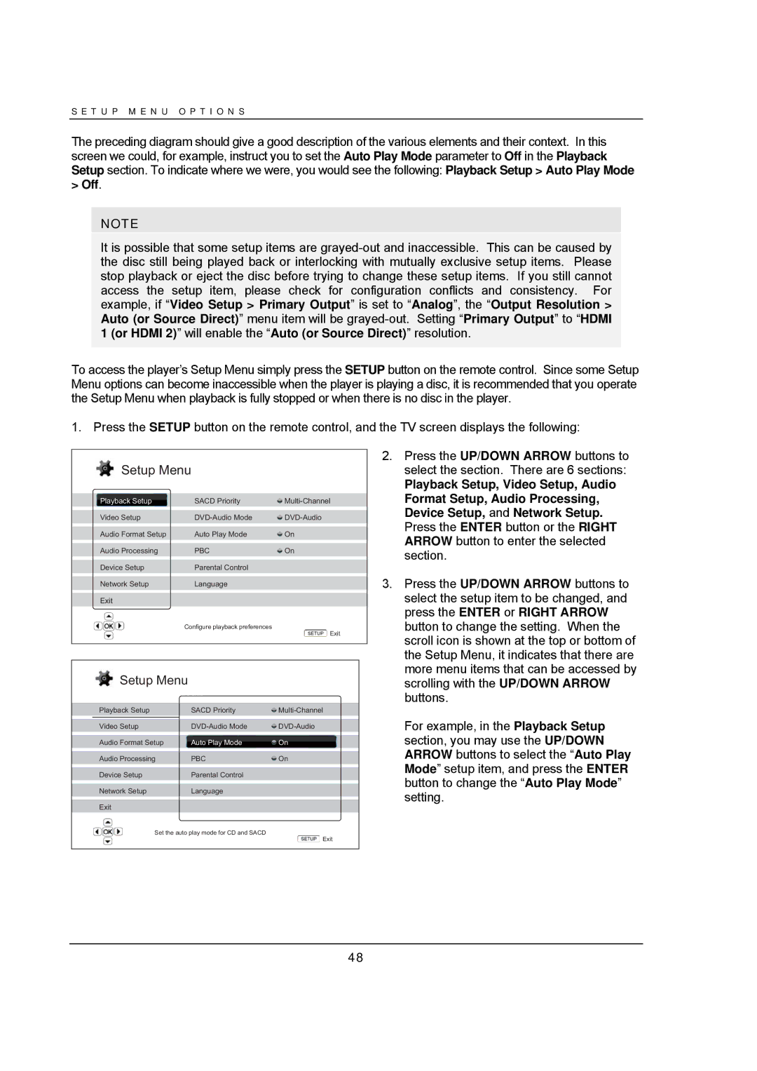 OPPO Digital BDP-93 user manual Setup Menu 