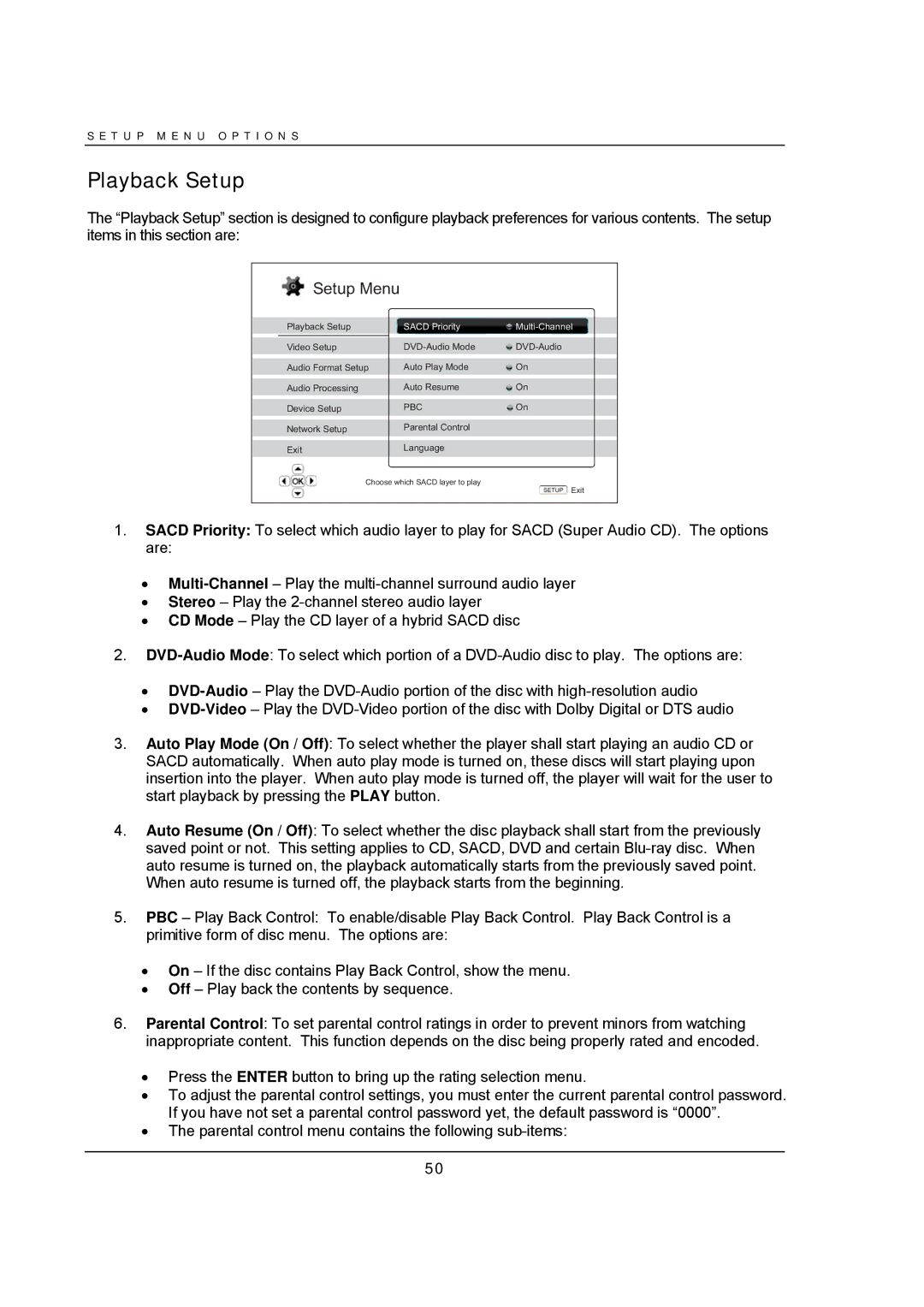 OPPO Digital BDP-93 user manual Playback Setup, Sacd Priority Multi-Channel 