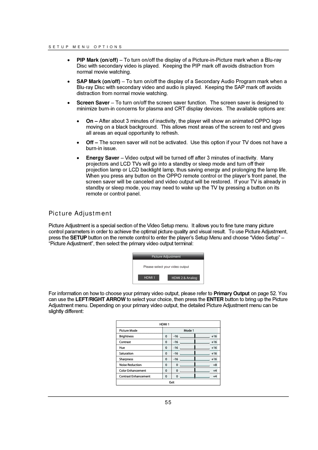 OPPO Digital BDP-93 user manual Picture Adjustment 