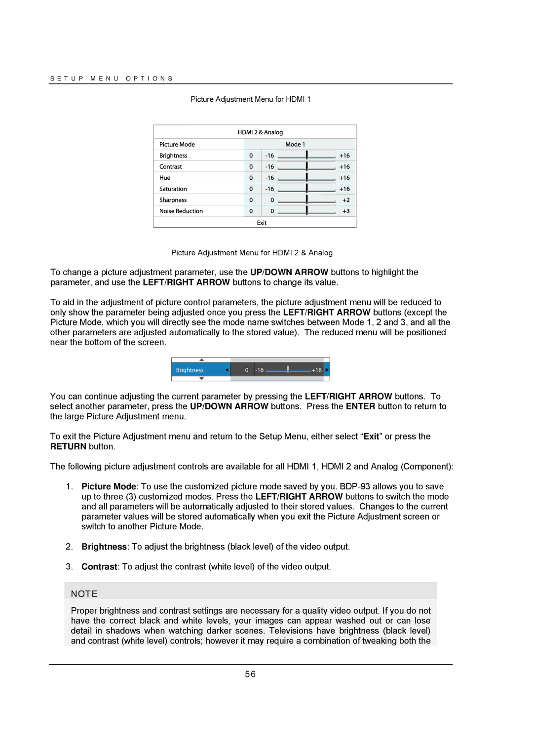 OPPO Digital BDP-93 user manual Brightness 16 +16 