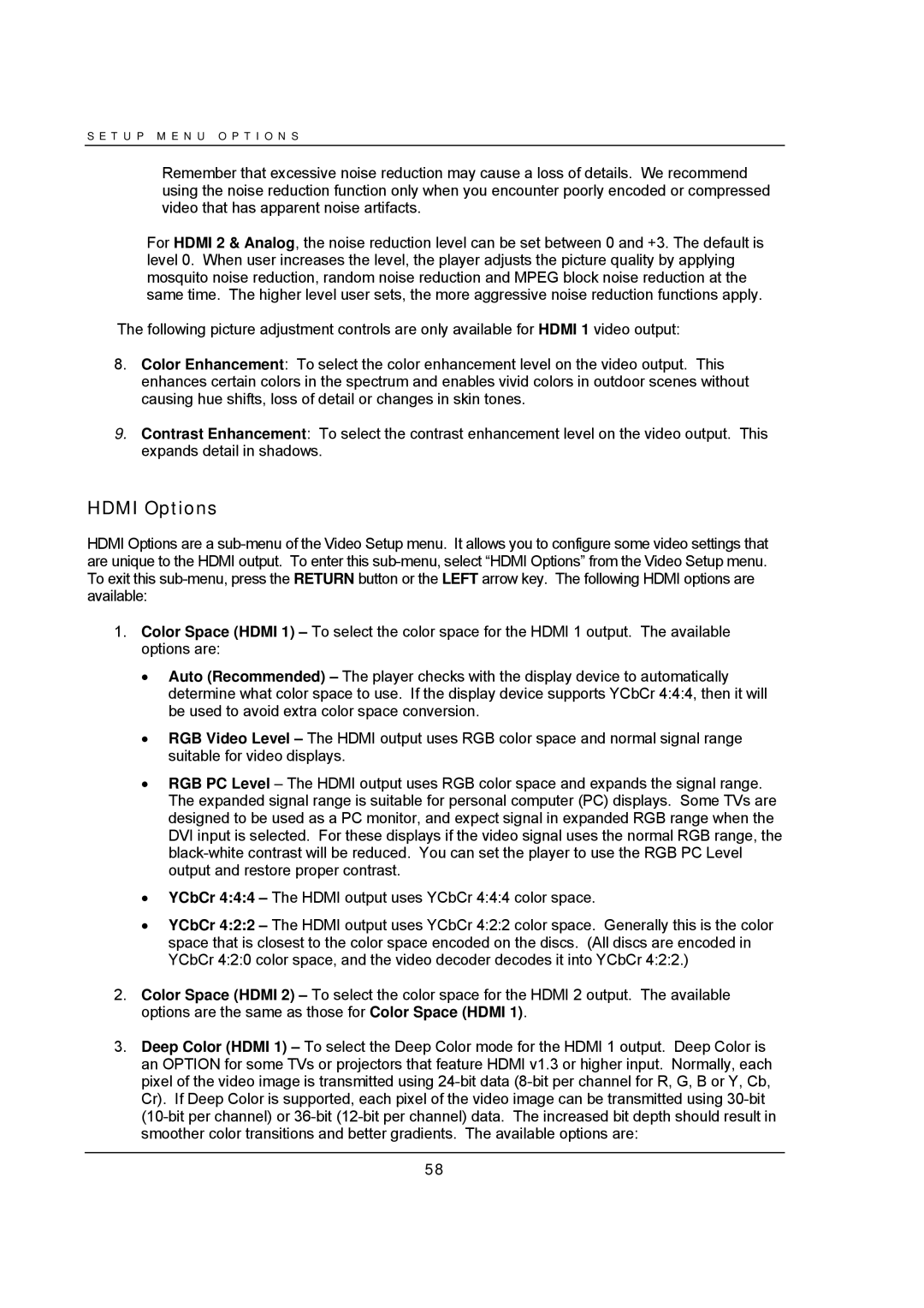 OPPO Digital BDP-93 user manual Hdmi Options 