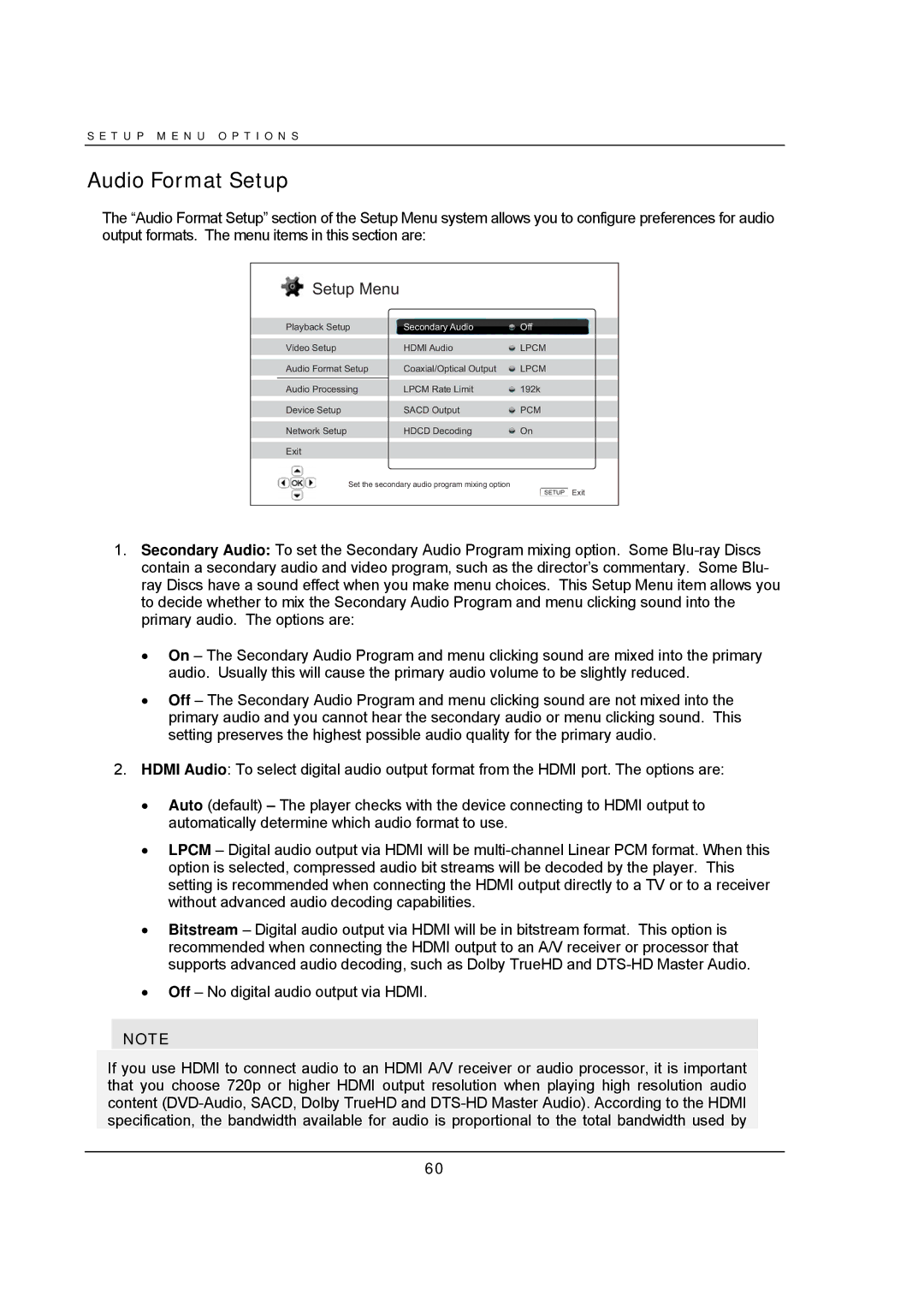 OPPO Digital BDP-93 user manual Audio Format Setup 