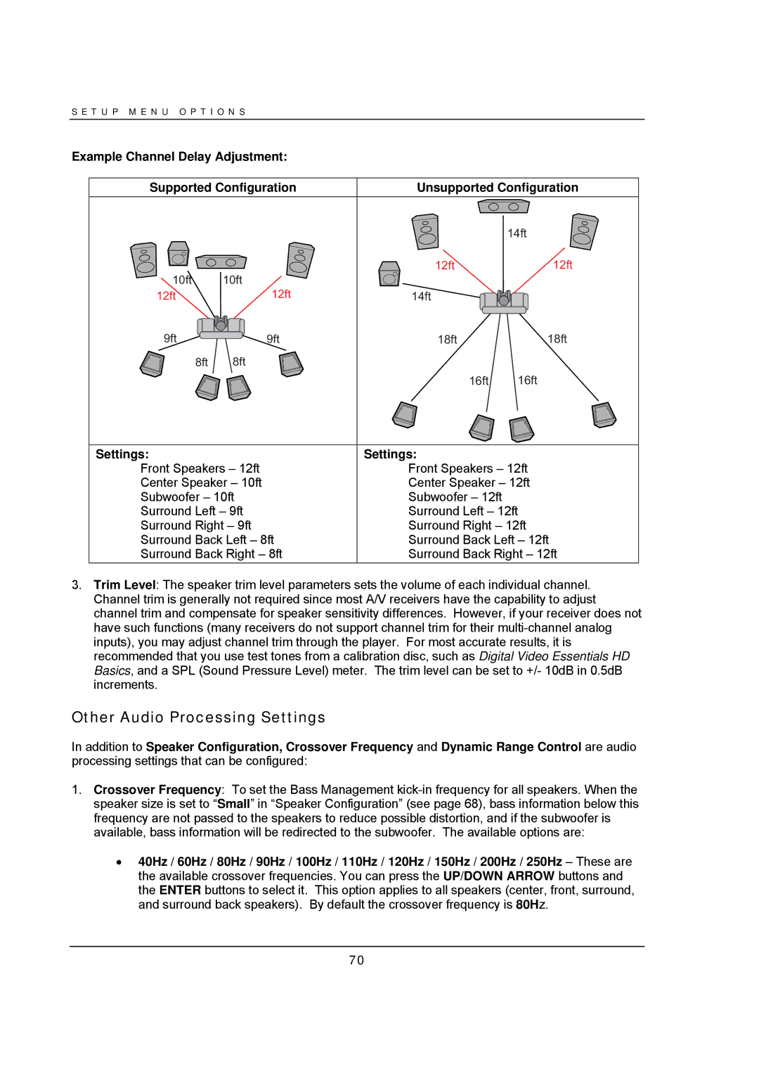 OPPO Digital BDP-93 user manual Other Audio Processing Settings, Example Channel Delay Adjustment 