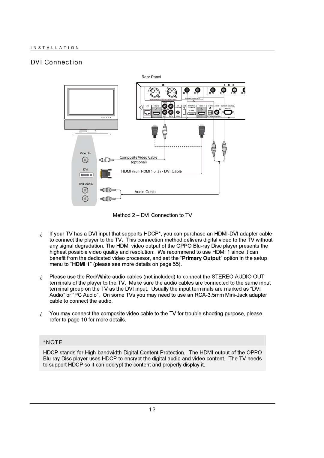 OPPO Digital BDP-95 user manual DVI Connection 