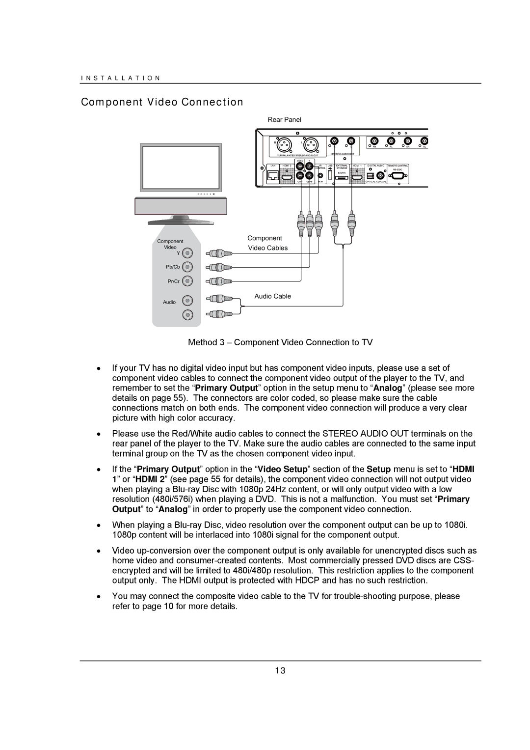 OPPO Digital BDP-95 user manual Component Video Connection 