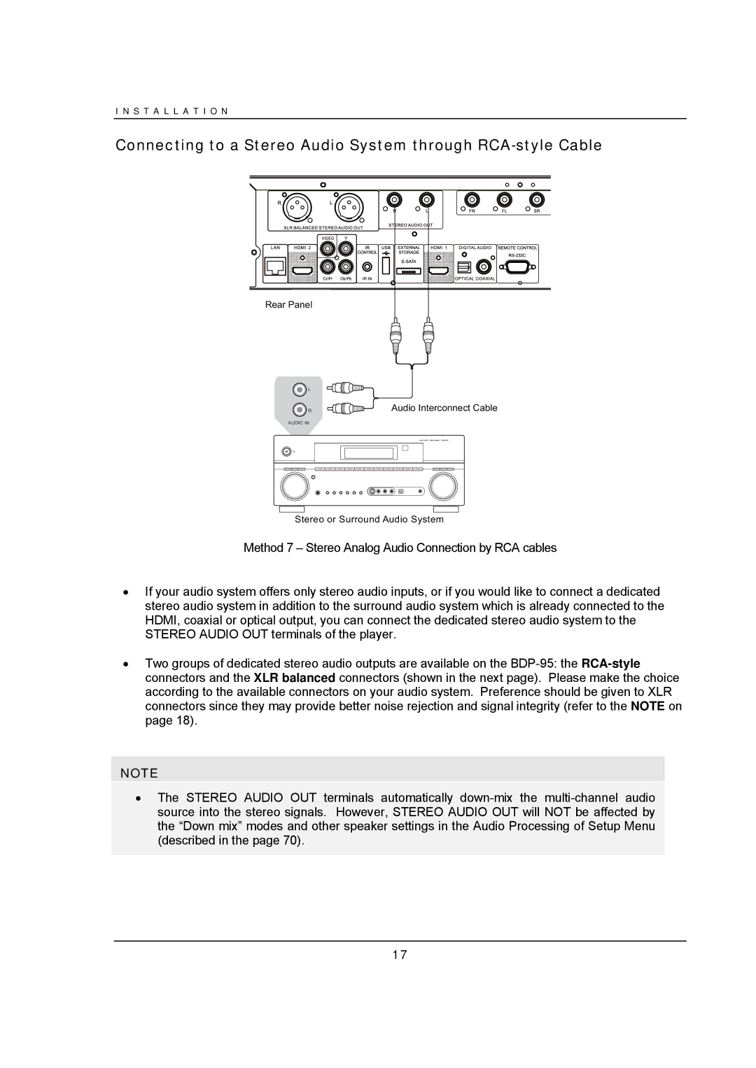 OPPO Digital BDP-95 user manual Connecting to a Stereo Audio System through RCA-style Cable 