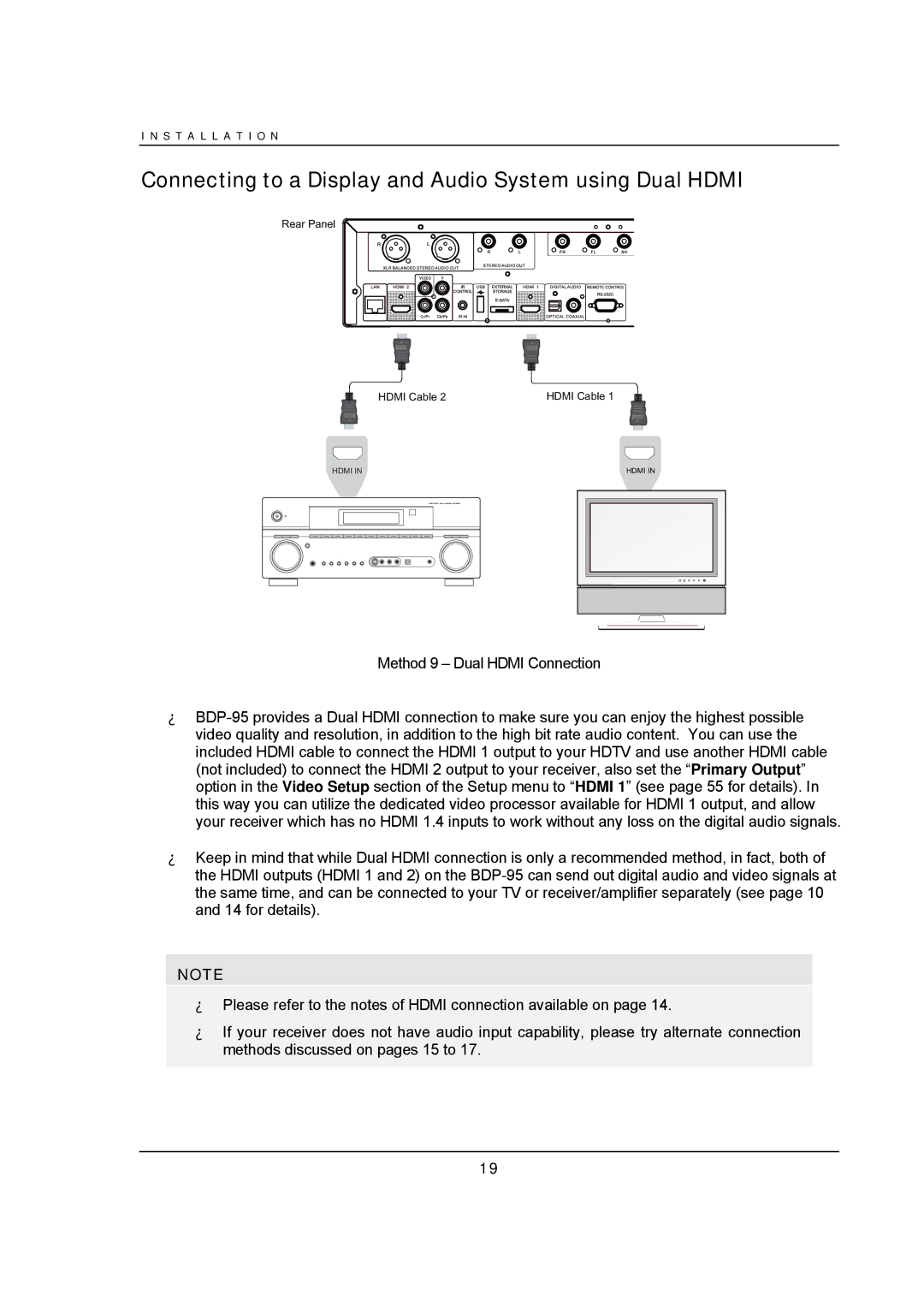 OPPO Digital BDP-95 user manual Connecting to a Display and Audio System using Dual Hdmi 