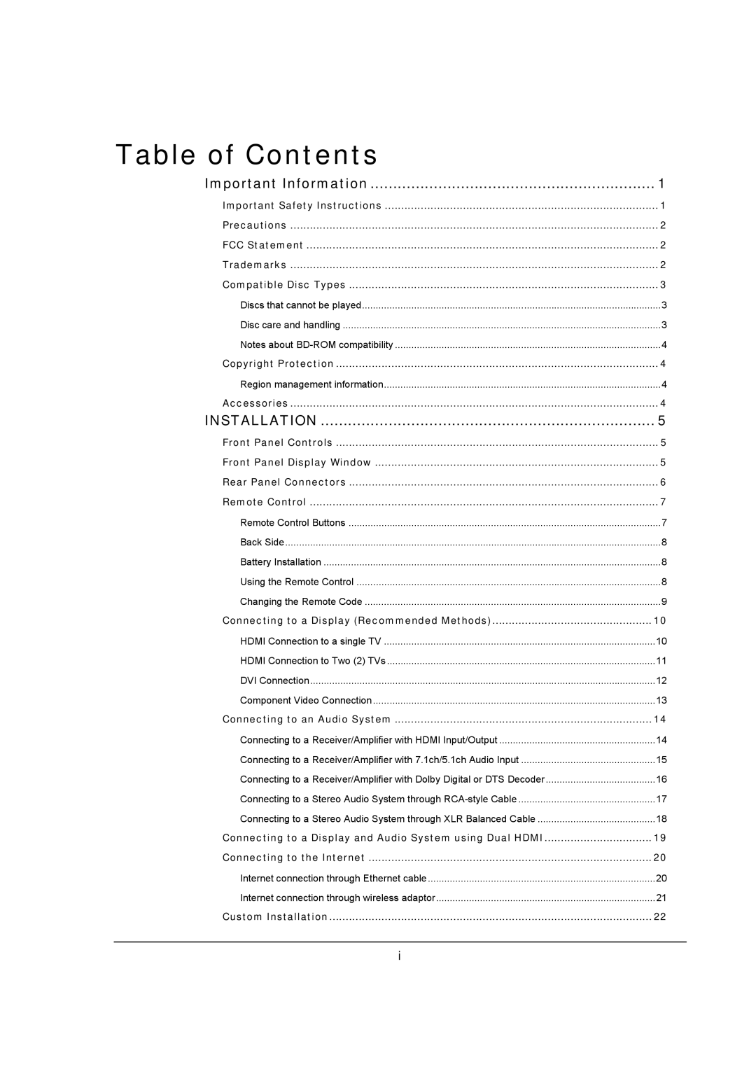 OPPO Digital BDP-95 user manual Table of Contents 