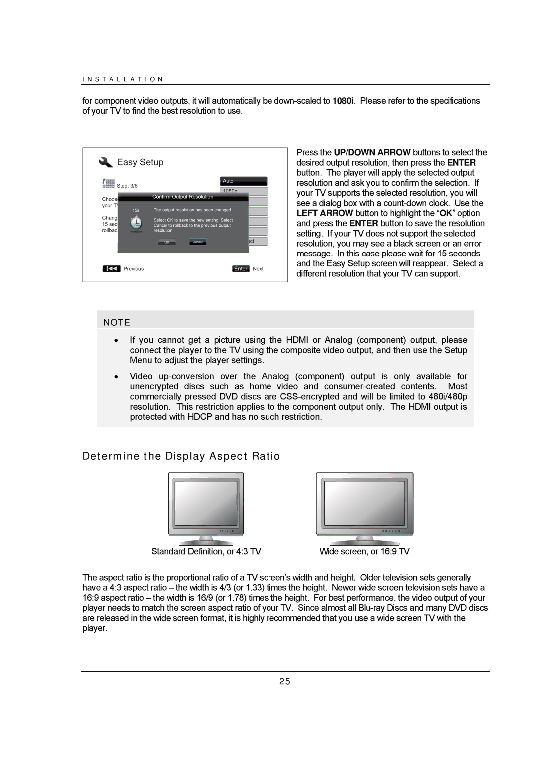 OPPO Digital BDP-95 user manual Determine the Display Aspect Ratio, Auto, Confirm Output Resolution 