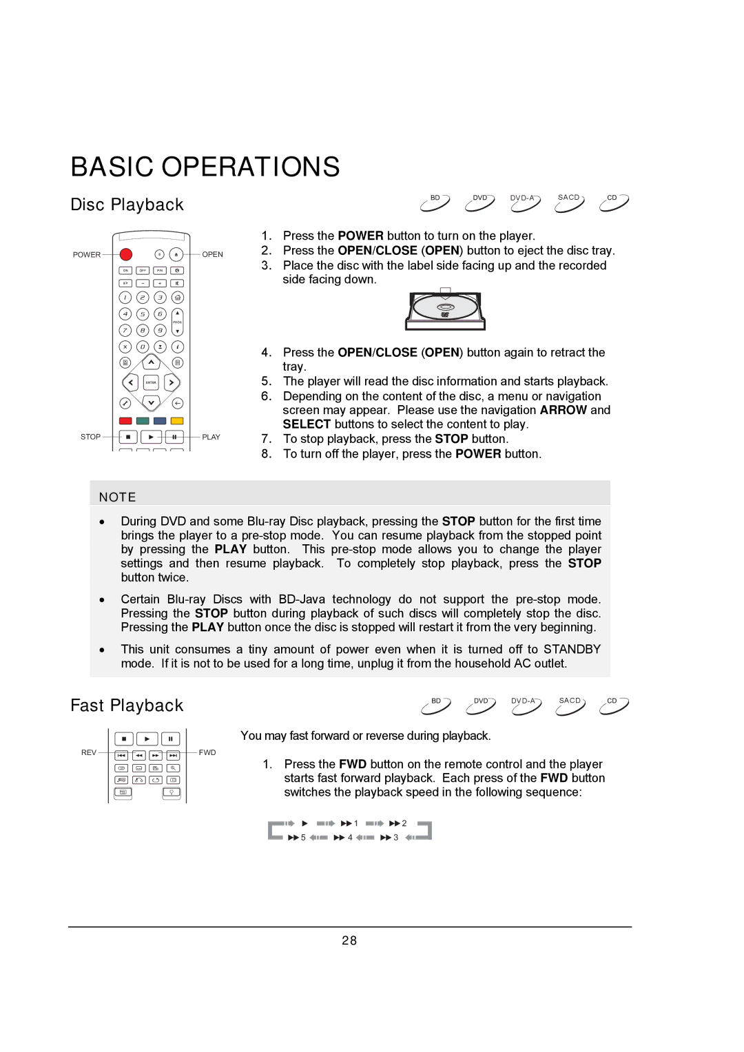 OPPO Digital BDP-95 user manual Disc Playback, Fast Playback 