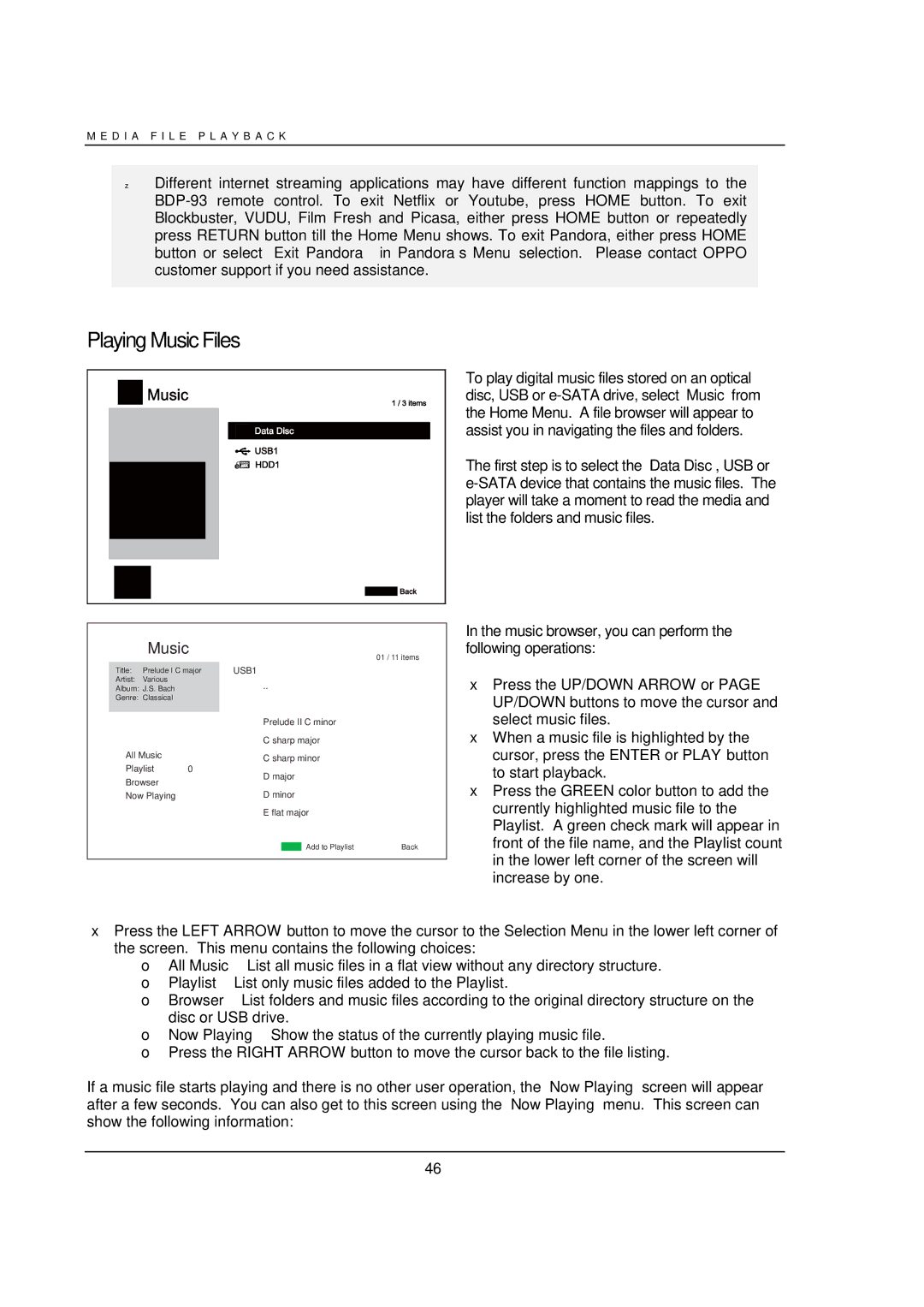 OPPO Digital BDP-95 user manual Playing Music Files, Prelude I C major 