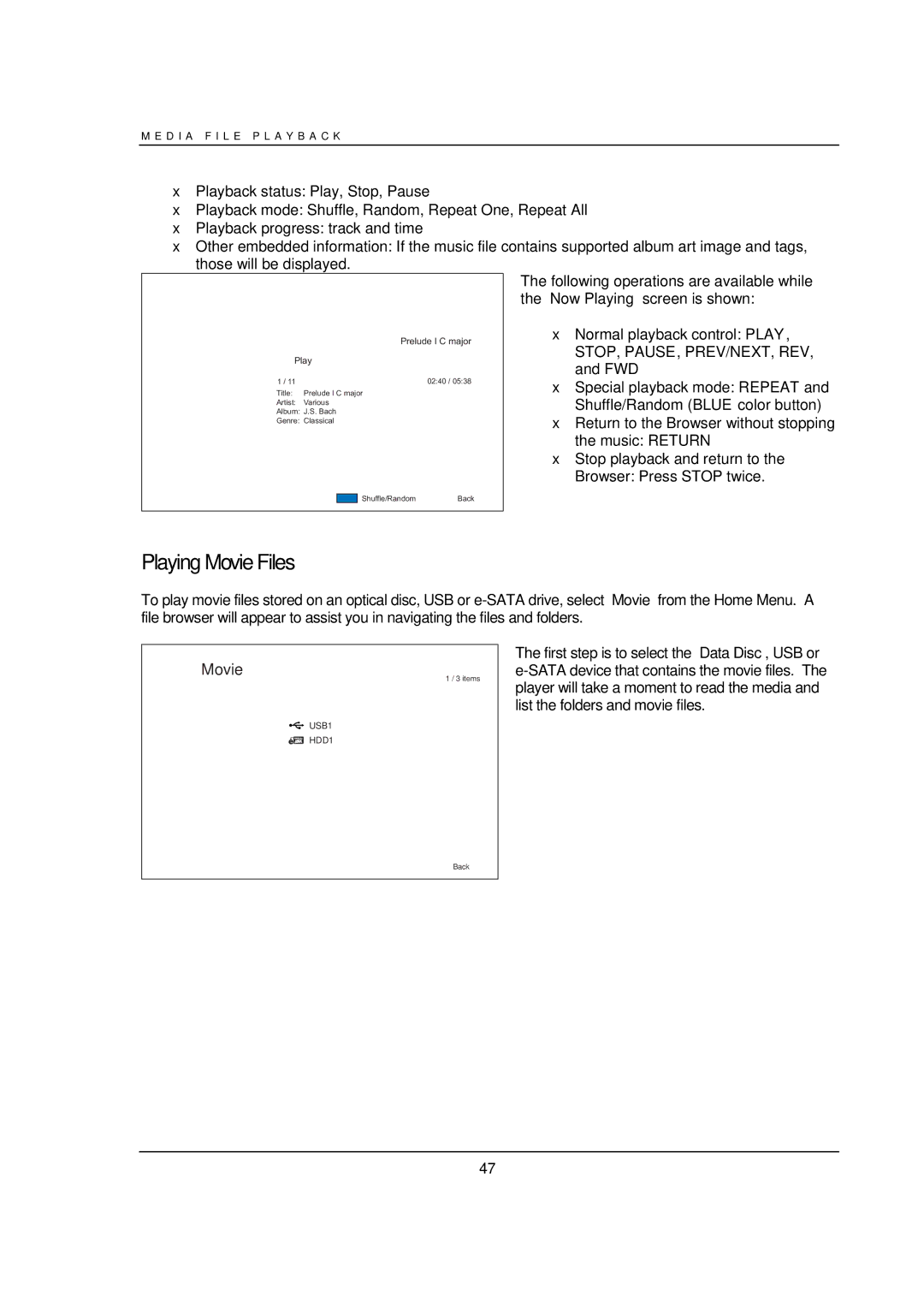 OPPO Digital BDP-95 user manual Playing Movie Files, Data Disc 