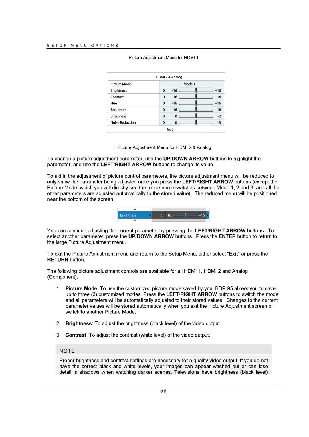 OPPO Digital BDP-95 user manual Brightness 16 +16 