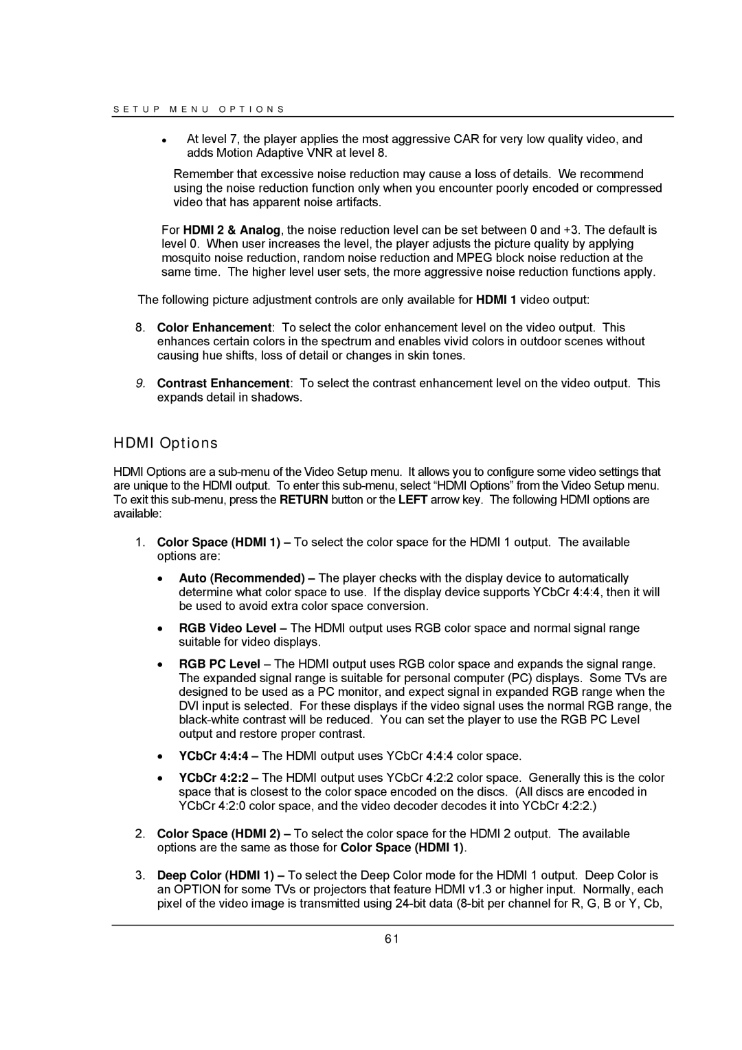 OPPO Digital BDP-95 user manual Hdmi Options 