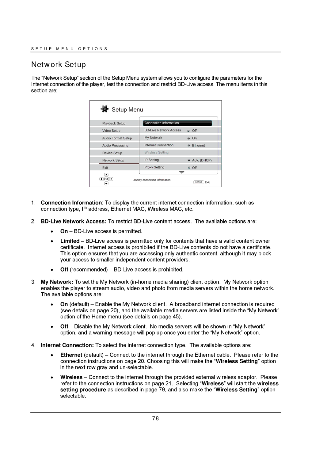 OPPO Digital BDP-95 user manual Network Setup, Connection Information 