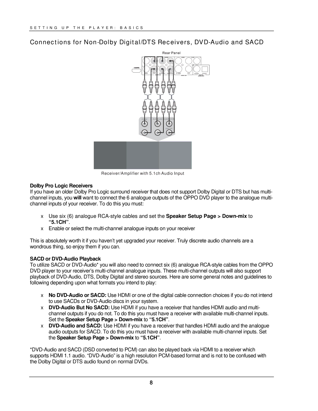 OPPO Digital DV-970HD setup guide Dolby Pro Logic Receivers, Sacd or DVD-Audio Playback 