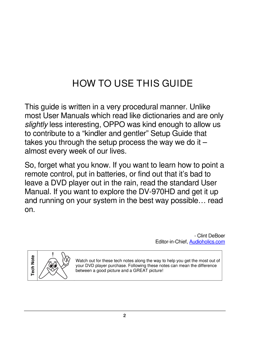 OPPO Digital DV-970HD setup guide HOW to USE this Guide, Tech Note 