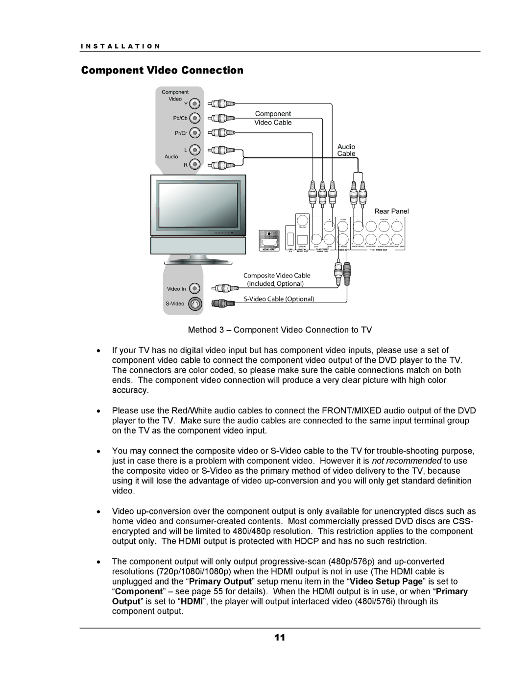 OPPO Digital DV-983H user manual Component Video Connection 