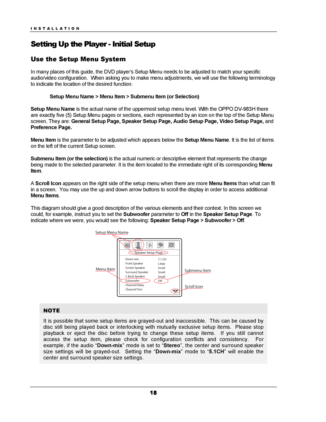 OPPO Digital DV-983H user manual Setting Up the Player Initial Setup, Use the Setup Menu System, Preference 