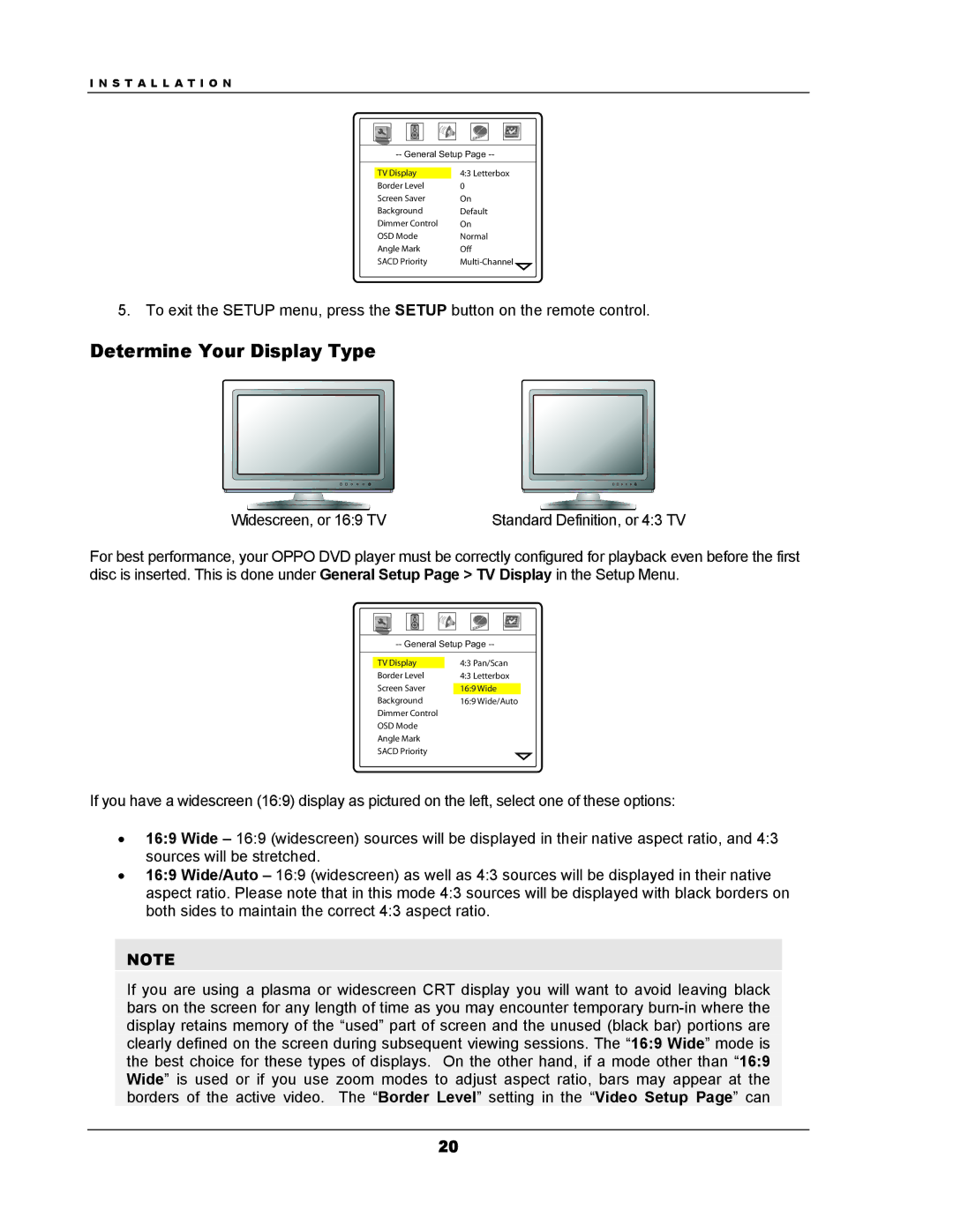 OPPO Digital DV-983H user manual Determine Your Display Type 