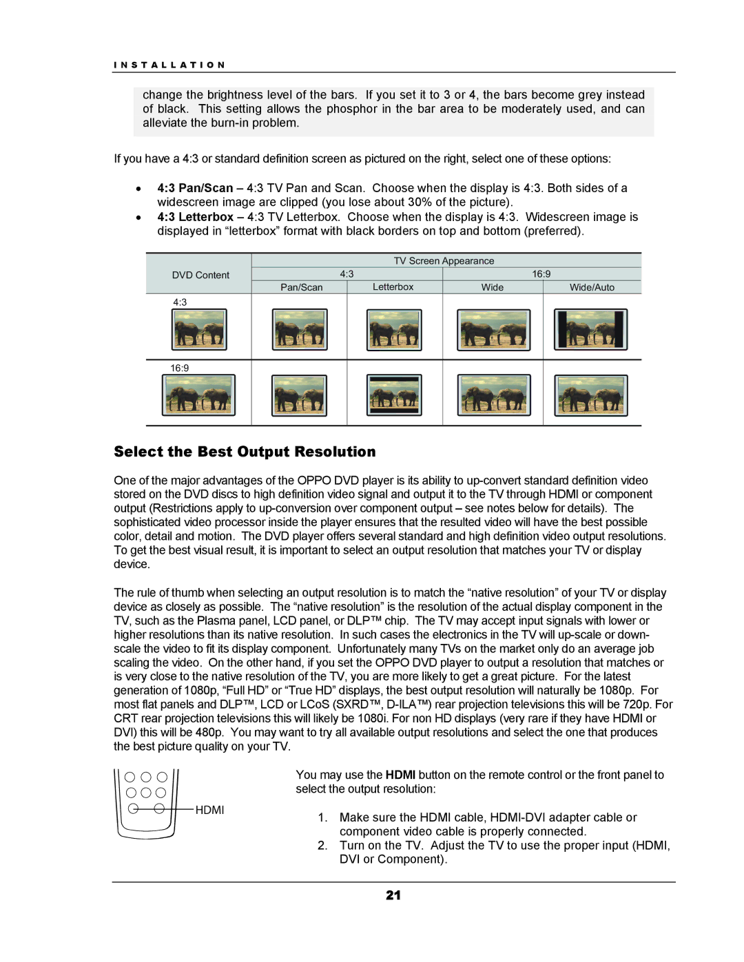 OPPO Digital DV-983H user manual Select the Best Output Resolution, Hdmi 