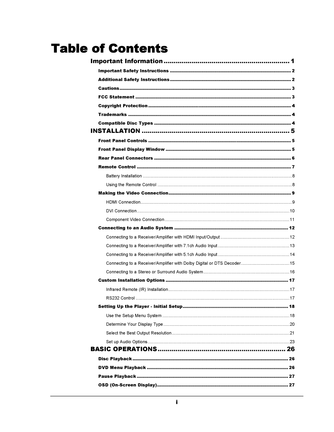 OPPO Digital DV-983H user manual Table of Contents 