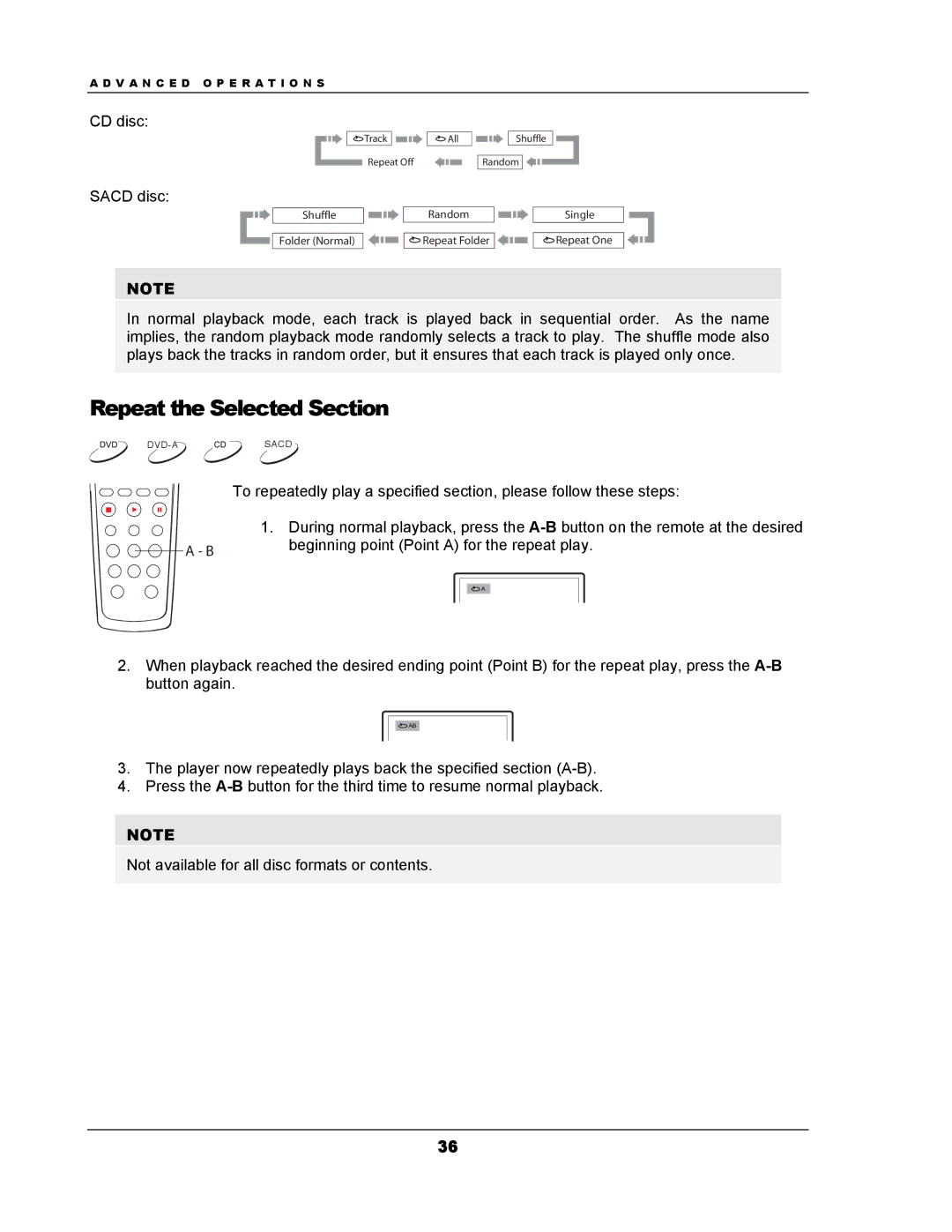 OPPO Digital DV-983H user manual Repeat the Selected Section, CD disc Sacd disc 