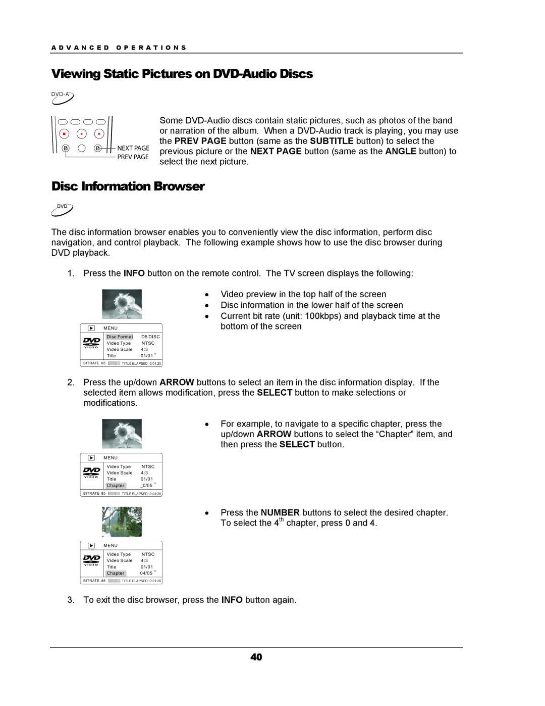 OPPO Digital DV-983H user manual Viewing Static Pictures on DVD-Audio Discs, Disc Information Browser 