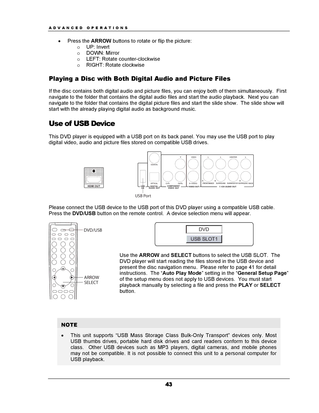 OPPO Digital DV-983H user manual Use of USB Device, Playing a Disc with Both Digital Audio and Picture Files 