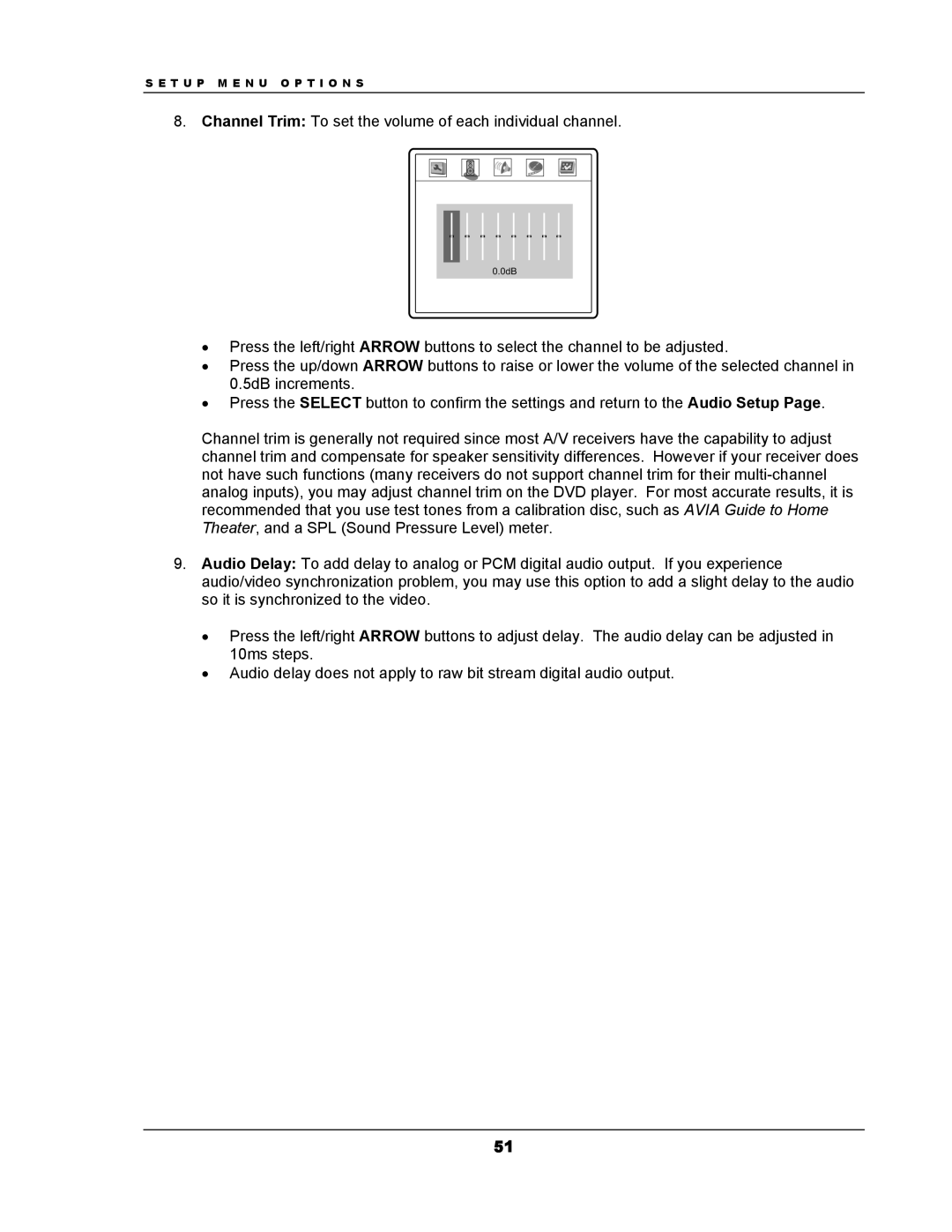 OPPO Digital DV-983H user manual Channel Trim To set the volume of each individual channel 