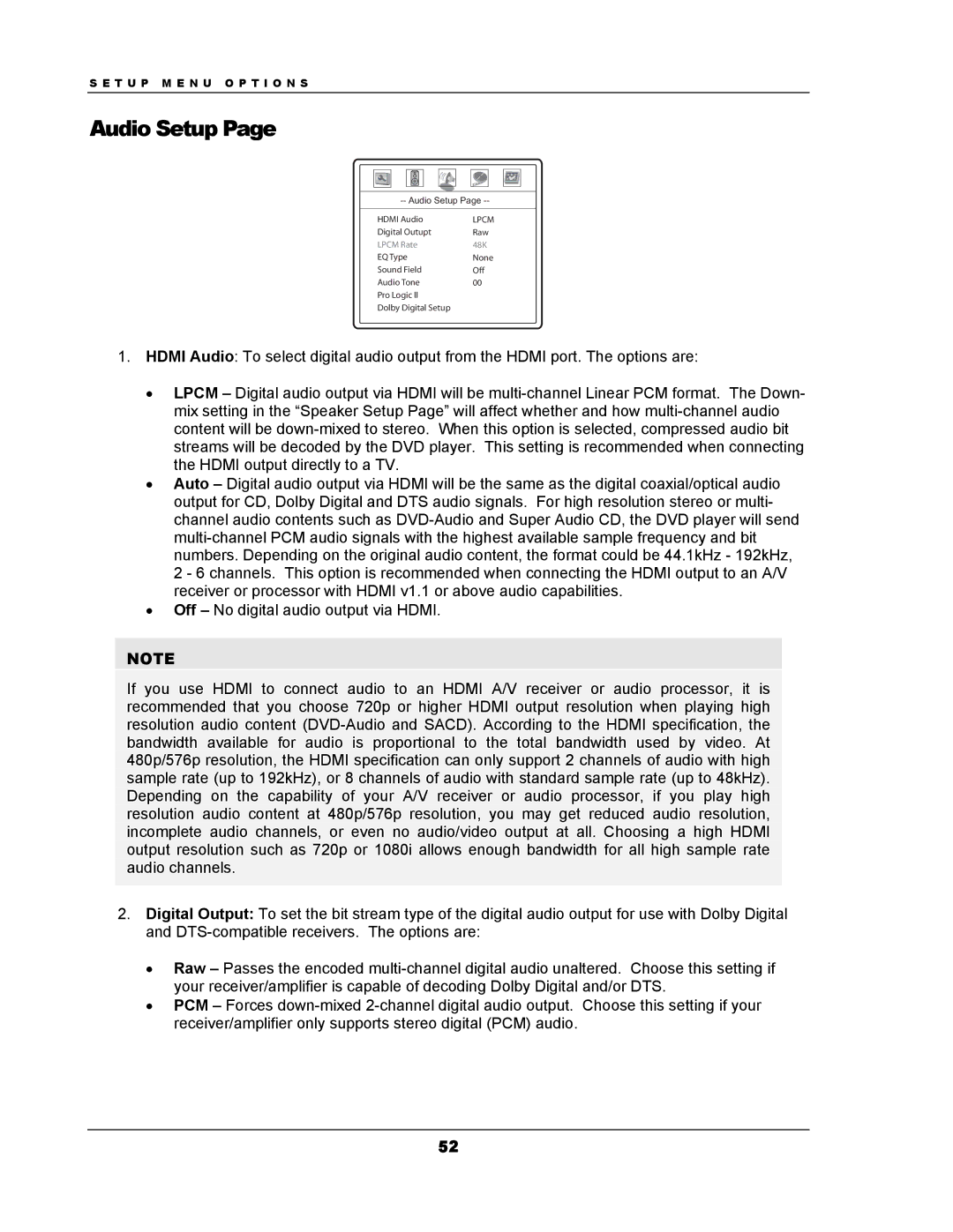 OPPO Digital DV-983H user manual Audio Setup 