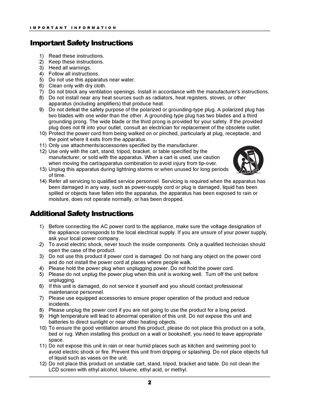 OPPO Digital DV-983H user manual Important Safety Instructions, Additional Safety Instructions 