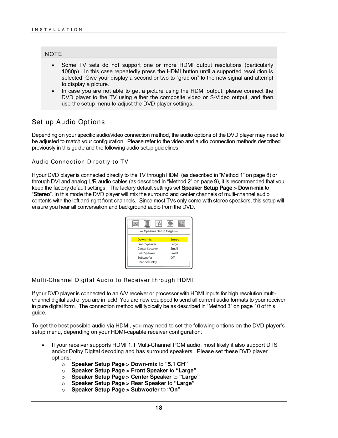 OPPO Digital DV-987HD user manual Set up Audio Options, Audio Connection Directly to TV 