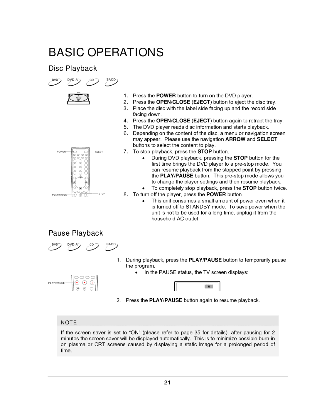 OPPO Digital DV-987HD user manual Disc Playback, Pause Playback 