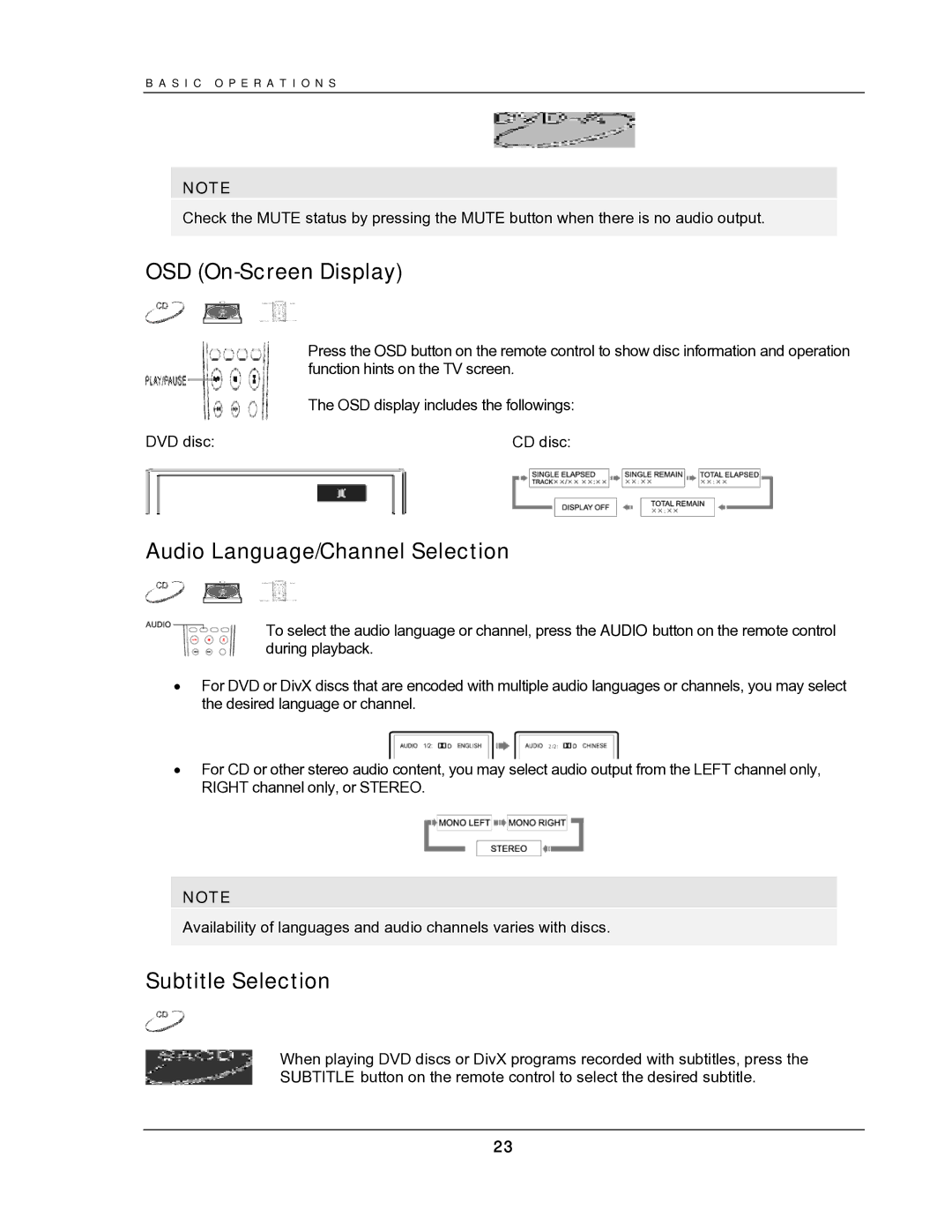 OPPO Digital DV-987HD user manual OSD On-Screen Display, Audio Language/Channel Selection, Subtitle Selection 