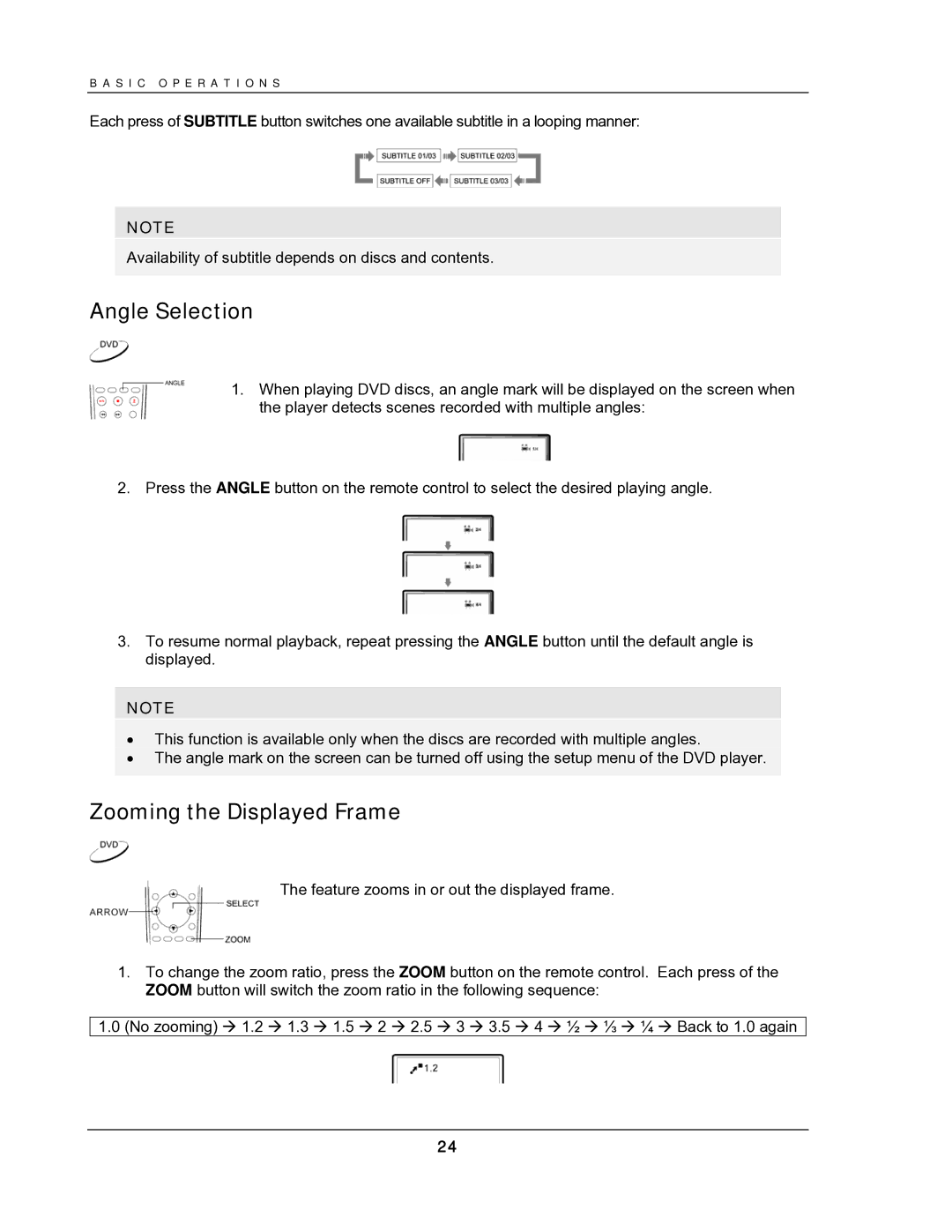 OPPO Digital DV-987HD user manual Angle Selection, Zooming the Displayed Frame 