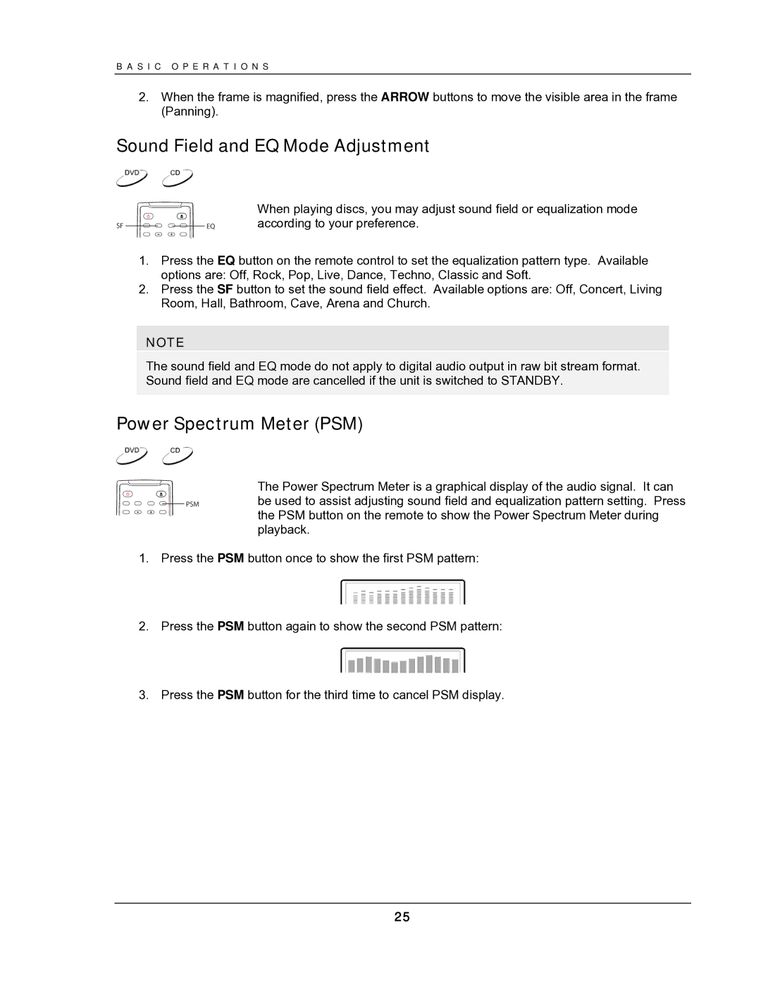 OPPO Digital DV-987HD user manual Sound Field and EQ Mode Adjustment, Power Spectrum Meter PSM 