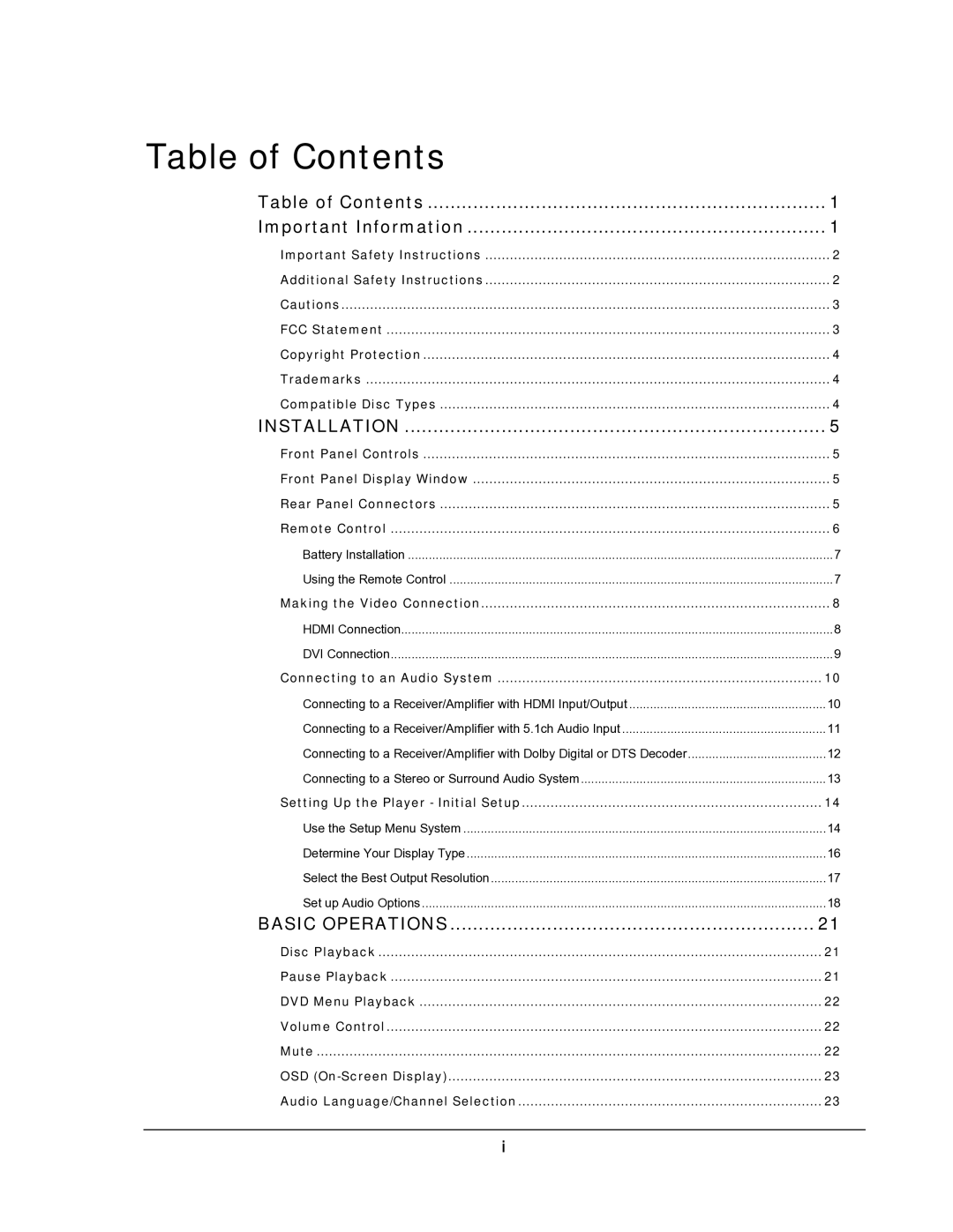 OPPO Digital DV-987HD user manual Table of Contents 