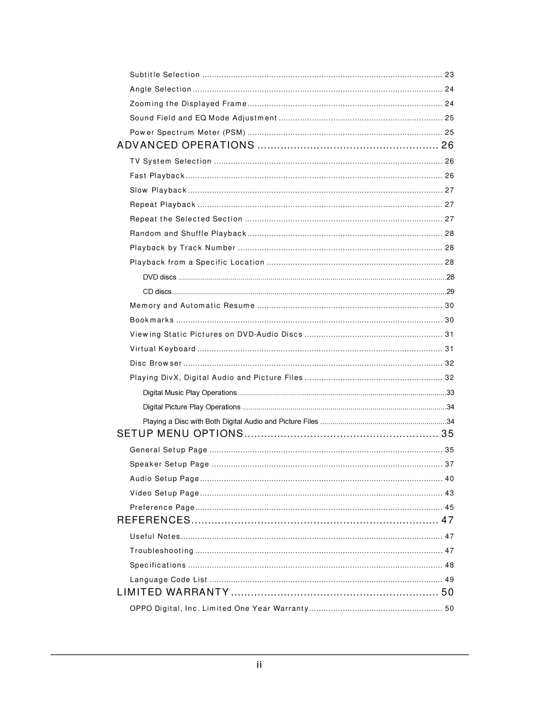 OPPO Digital DV-987HD user manual Setup Menu Options 