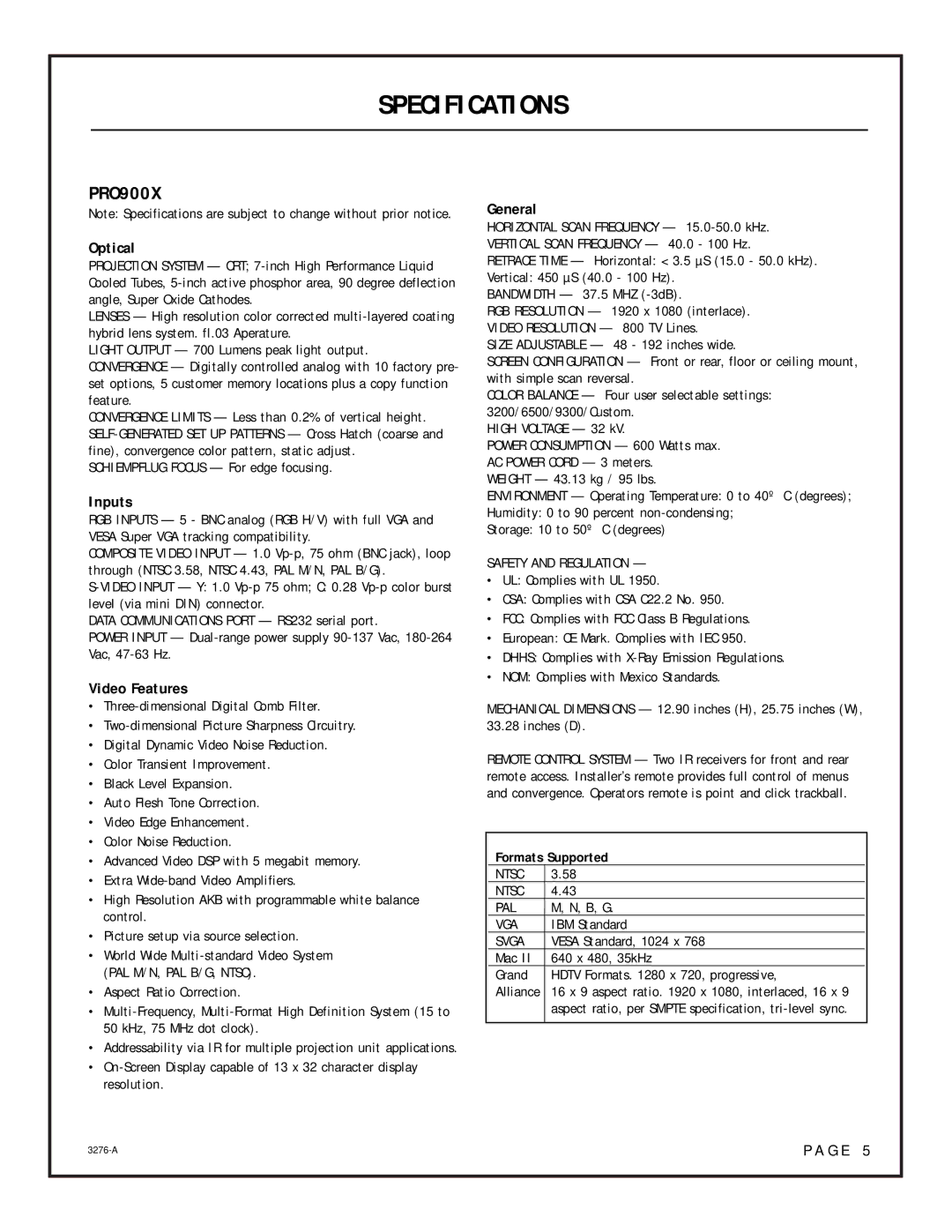 OPPO Digital Model PRO900X setup guide Specifications 