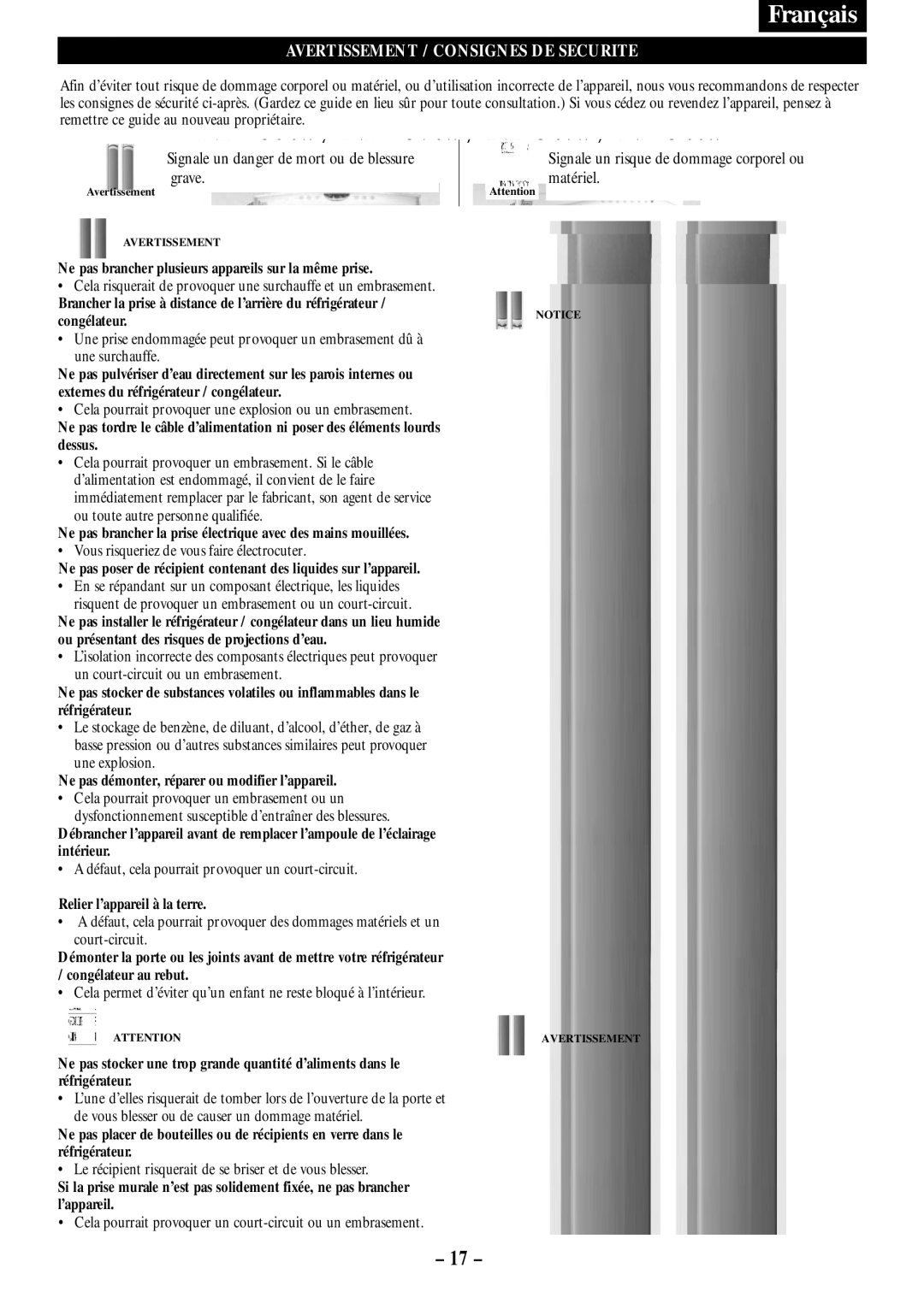 Opteka NF-340, NF1-370 Ne pas démonter, réparer ou modifier l’appareil, Relier l’appareil à la terre, Rendement amélioré 