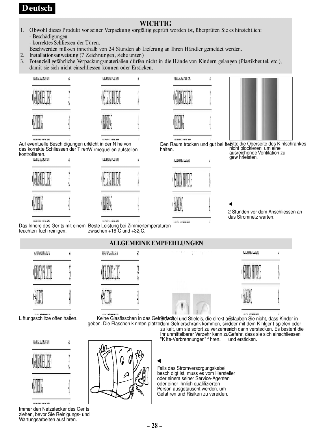 Opteka NF1-350, NF1-370, NF-347, NF-340 manual Wichtig, Wärmequellen aufstellen Halten Kontrollieren 