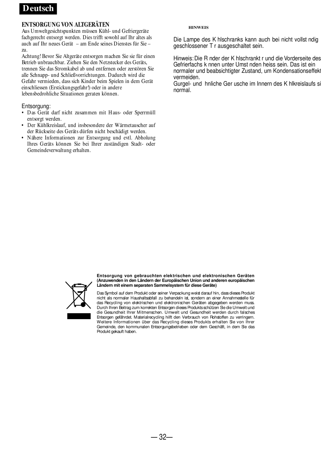 Opteka NF1-350, NF1-370, NF-347, NF-340 manual Entsorgung VON Altgeräten 