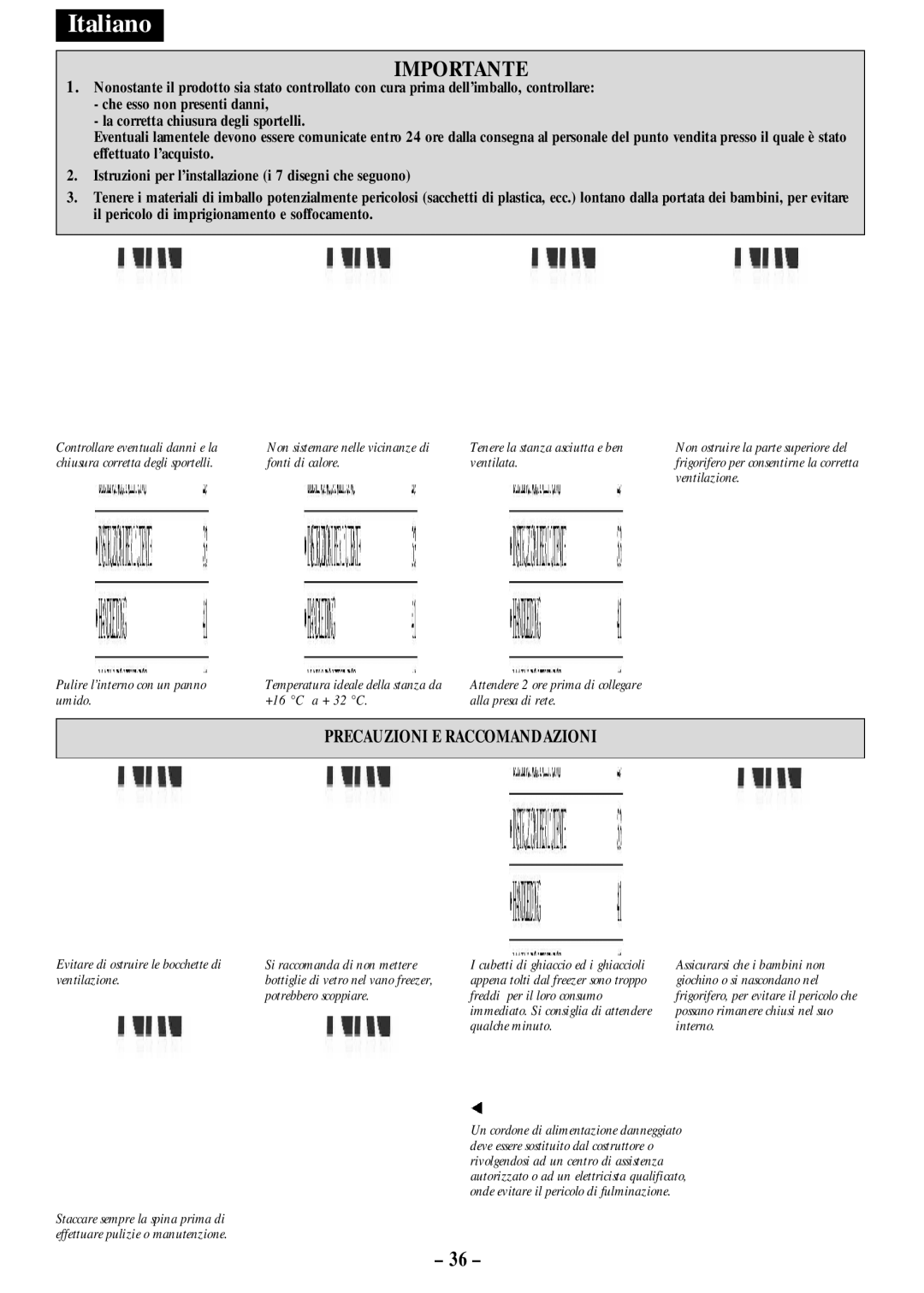 Opteka NF1-350, NF1-370, NF-347, NF-340 manual Precauzioni E Raccomandazioni, Evitare di ostruire le bocchette di ventilazione 