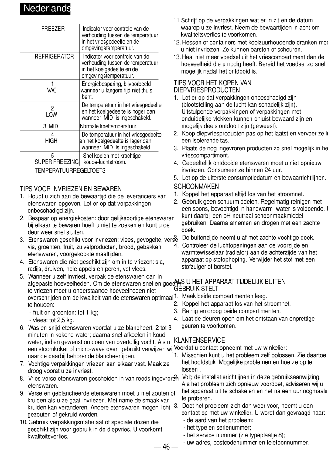 Opteka NF1-370 Tips Voor HET Kopen VAN Diepvriesproducten, Tips Voor Invriezen EN Bewaren, Schoonmaken, Klantenservice 