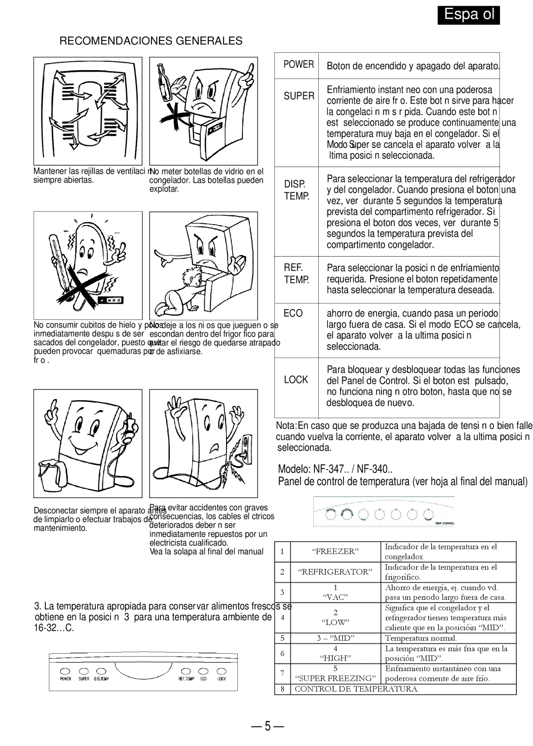 Opteka NF-340, NF1-370, NF-347, NF1-350 manual Recomendaciones Generales, Última posición seleccionada, Desbloquea de nuevo 