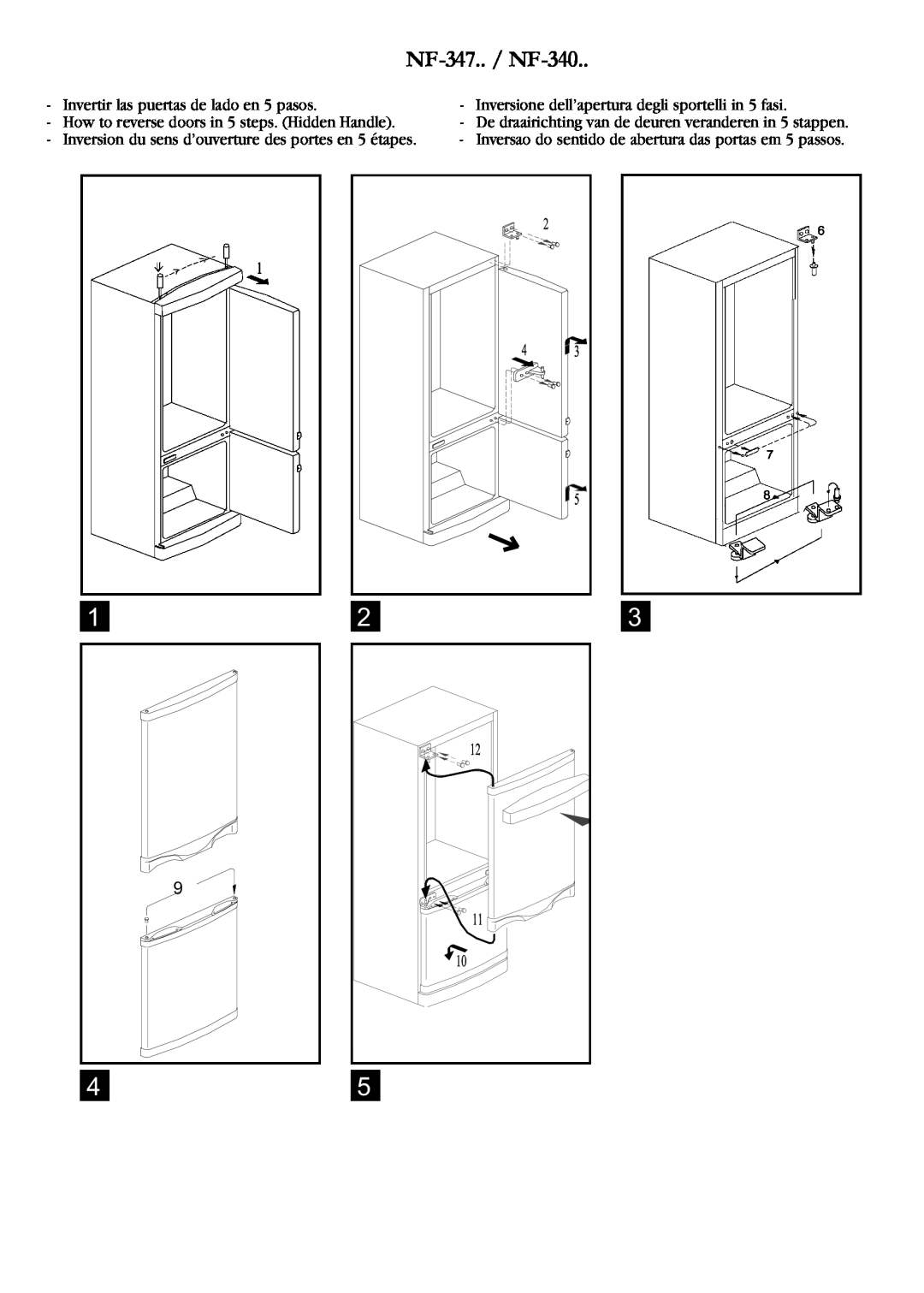 Opteka NF1-370 NF-347.. / NF-340, Invertir las puertas de lado en 5 pasos, How to reverse doors in 5 steps. Hidden Handle 